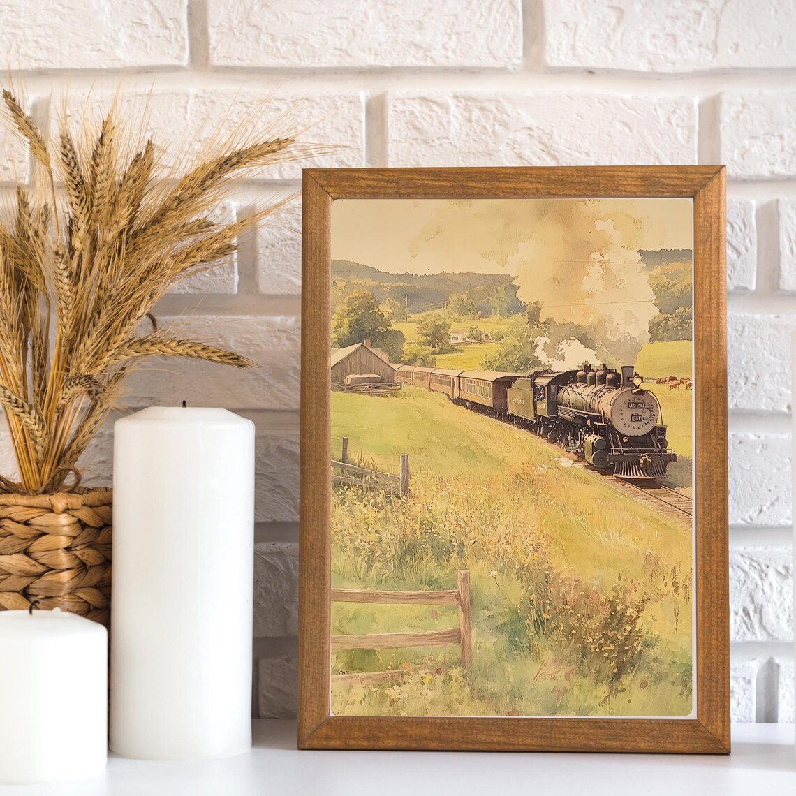 Vintage Steam Locomotive 1841 in Summer Meadow Countryside Poster - Image 3