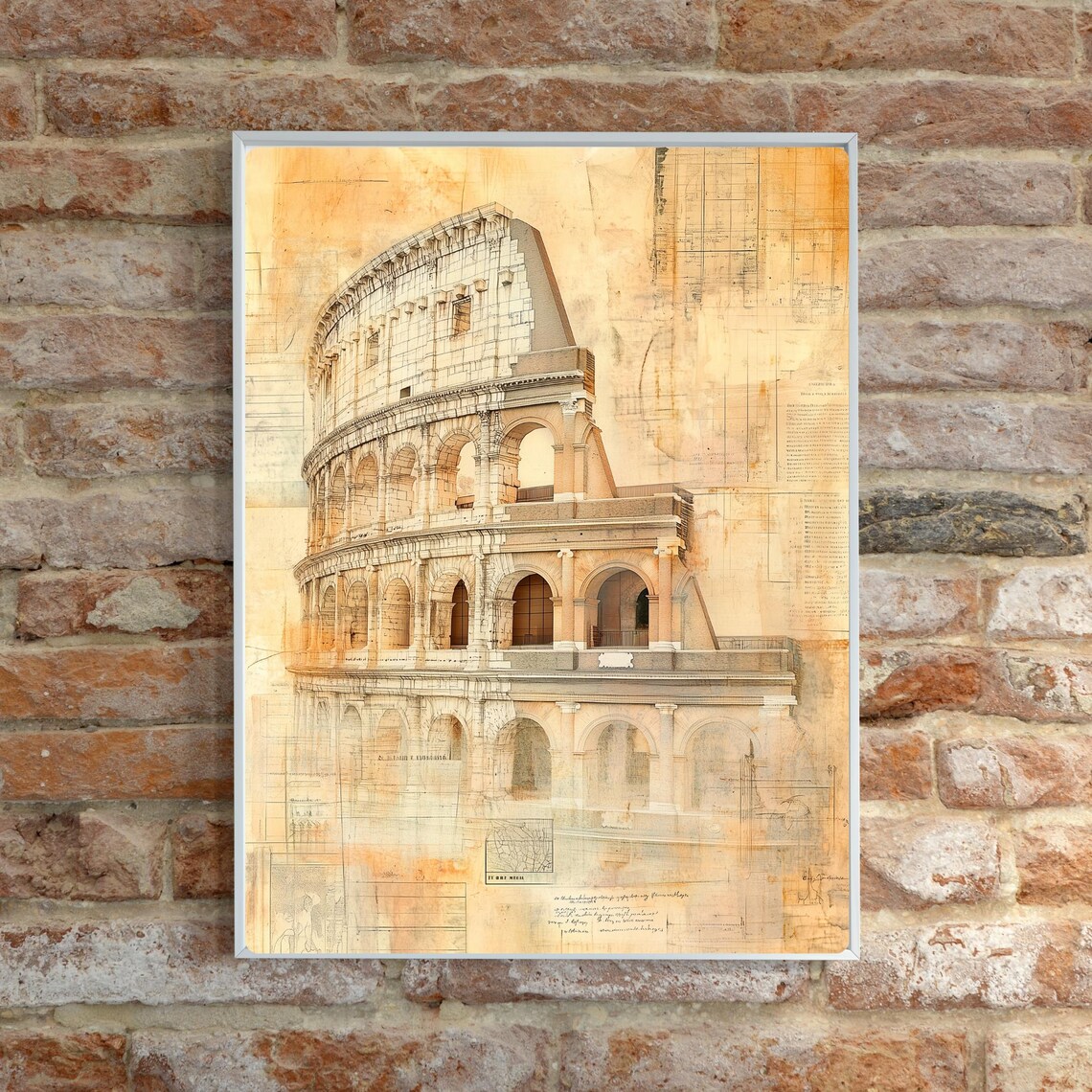 Roman Colosseum Vintage Architectural Sketch Sepia Rome Italy Poster - Image 2