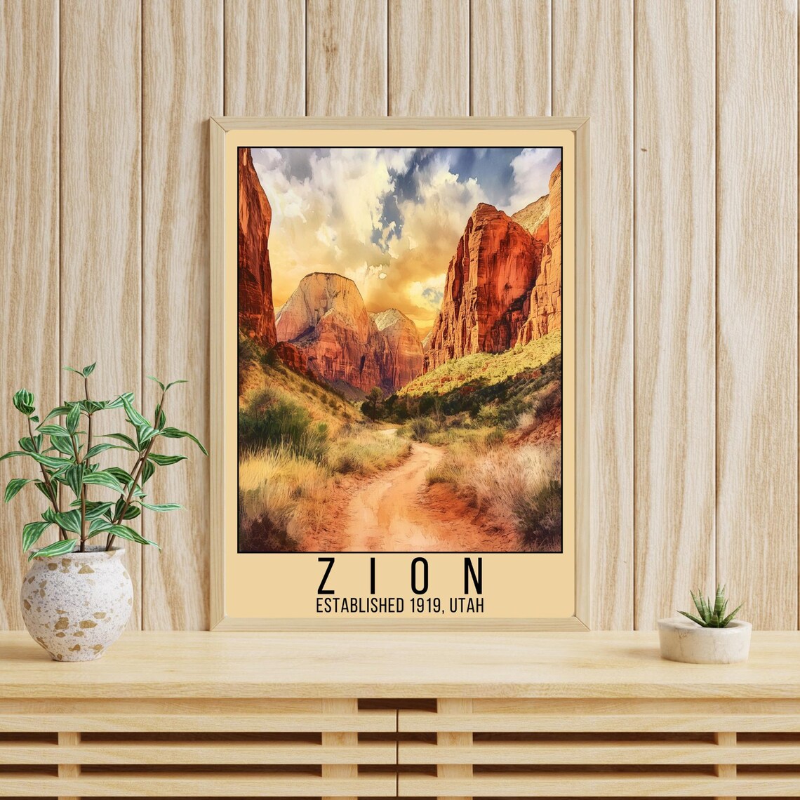 Zion Utah National Park Red Rock Canyon Desert Trail Travel Poster - Image 3