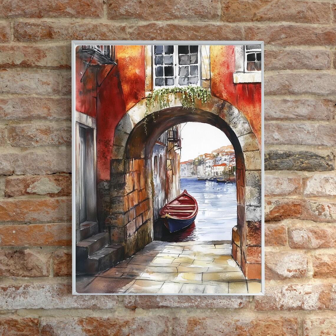 Porto Portugal Stone Arch Harbor Boats Riverside Watercolor Poster - Image 4