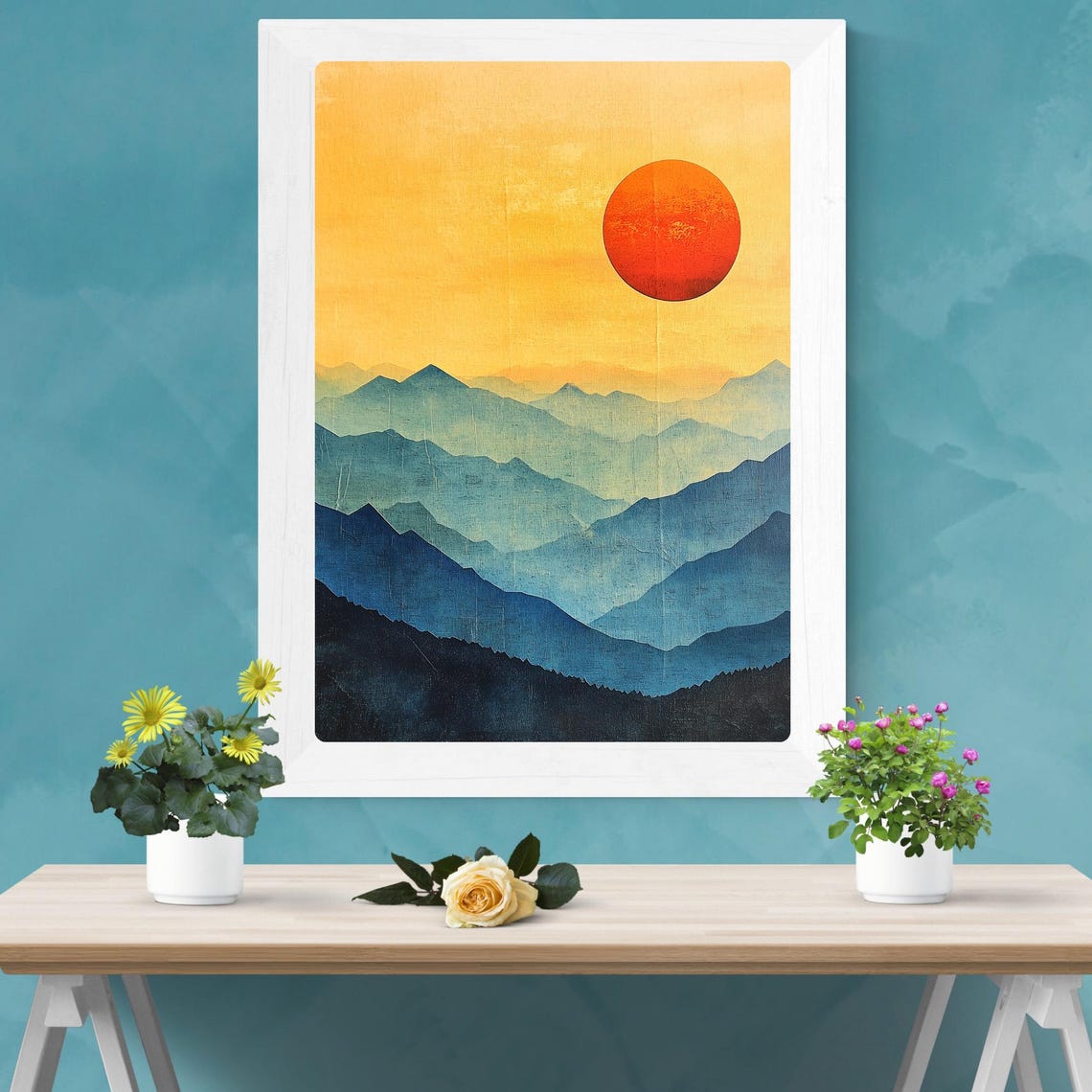 Mountain Range Art Watercolor Sunset Painting Blue Mountains Print Modern Landscape Wall Decor Minimalist Scene Art Abstract Print - Image 5