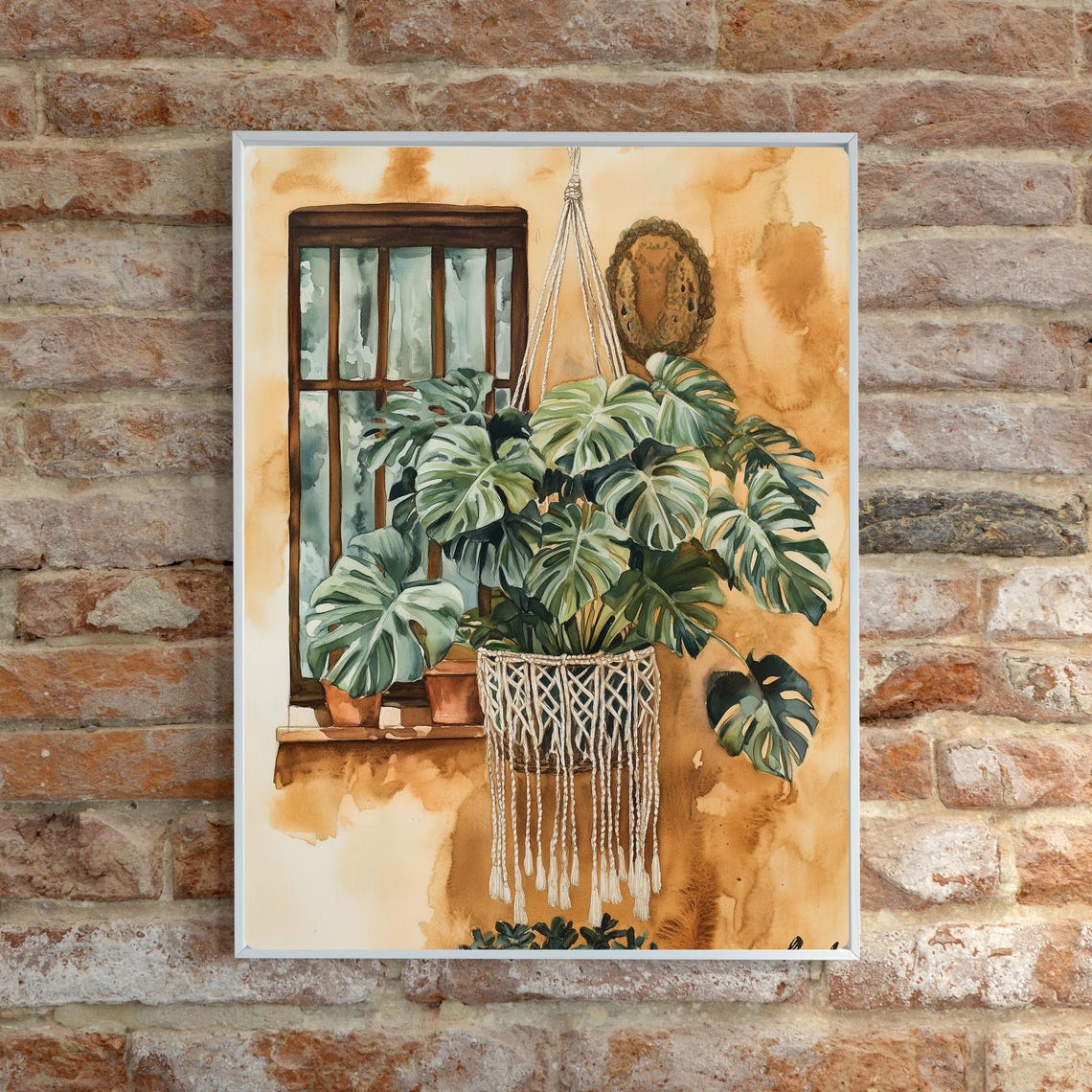 Monstera in a Macrame Hanging Planter by a Rustic Window Poster - Image 6