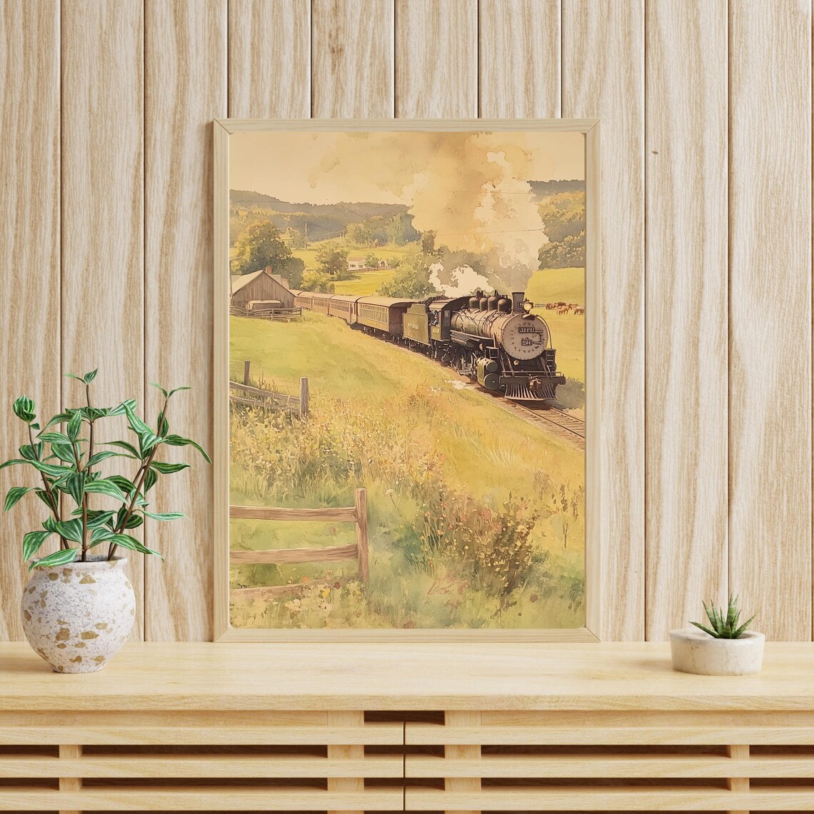 Vintage Steam Locomotive 1841 in Summer Meadow Countryside Poster - Image 4