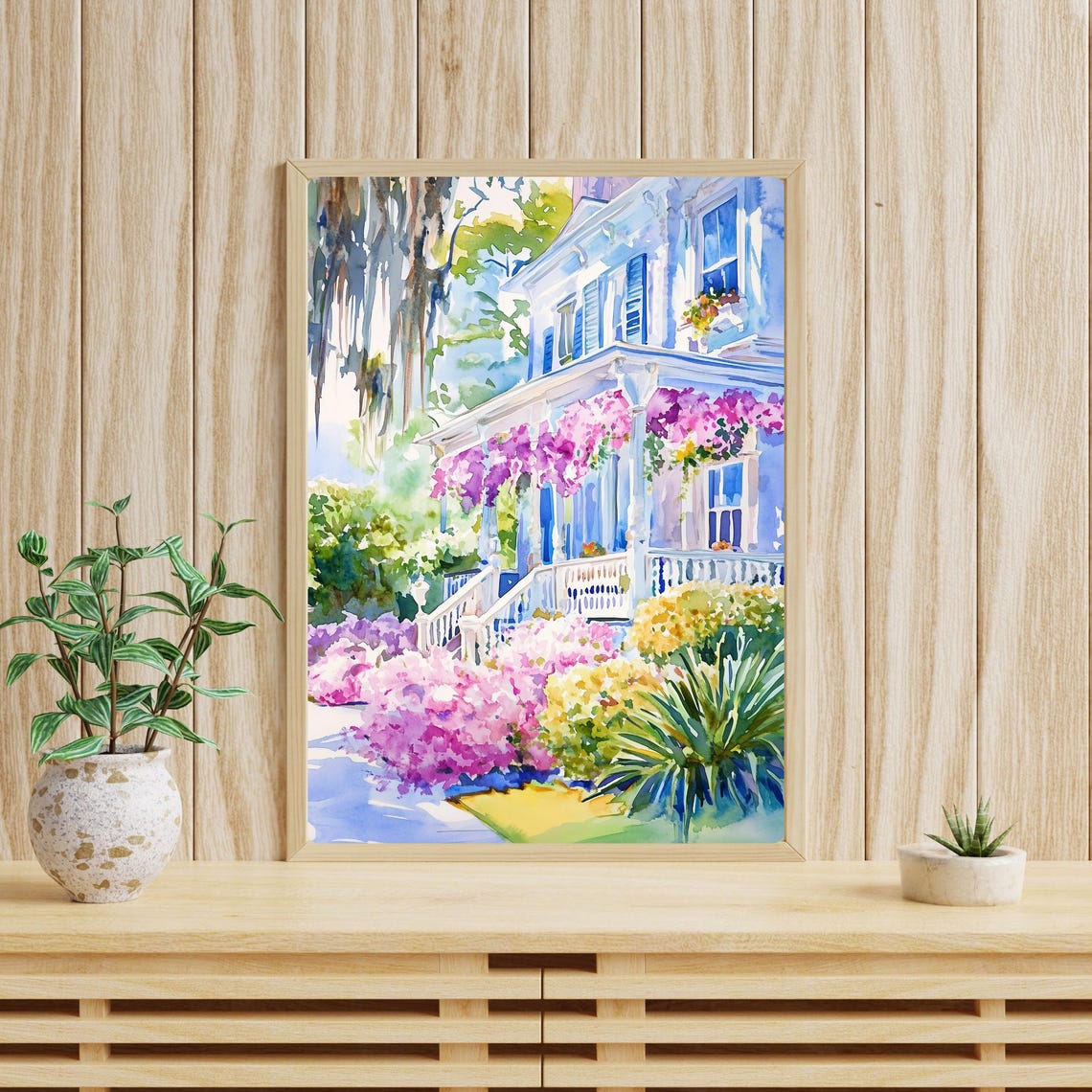 Savannah Georgia Victorian Porch Pink Azaleas Spanish Moss Poster - Image 3