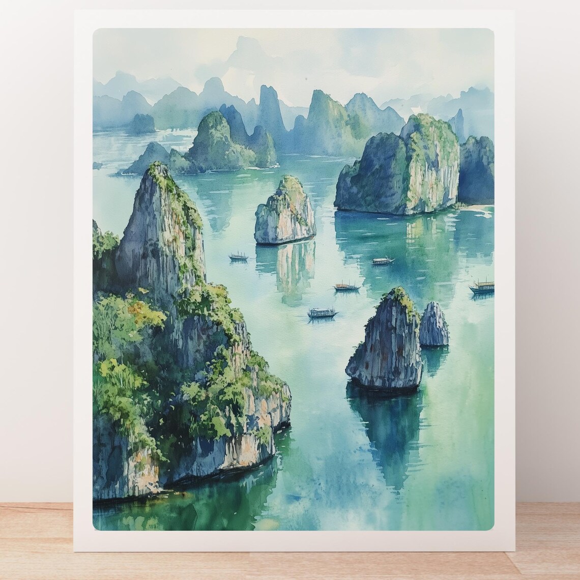 Ha Long Bay Vietnam Limestone Islands Karst Seascape Watercolor Poster - Image 5