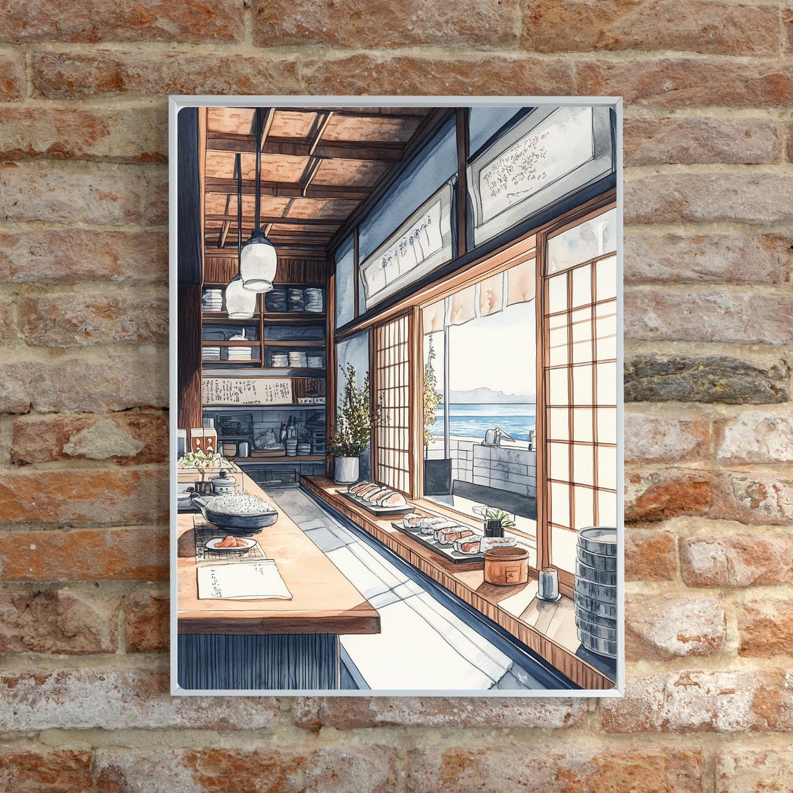 Japanese Coastal Sushi Shop Ocean View Interior Restaurant Poster - Image 6