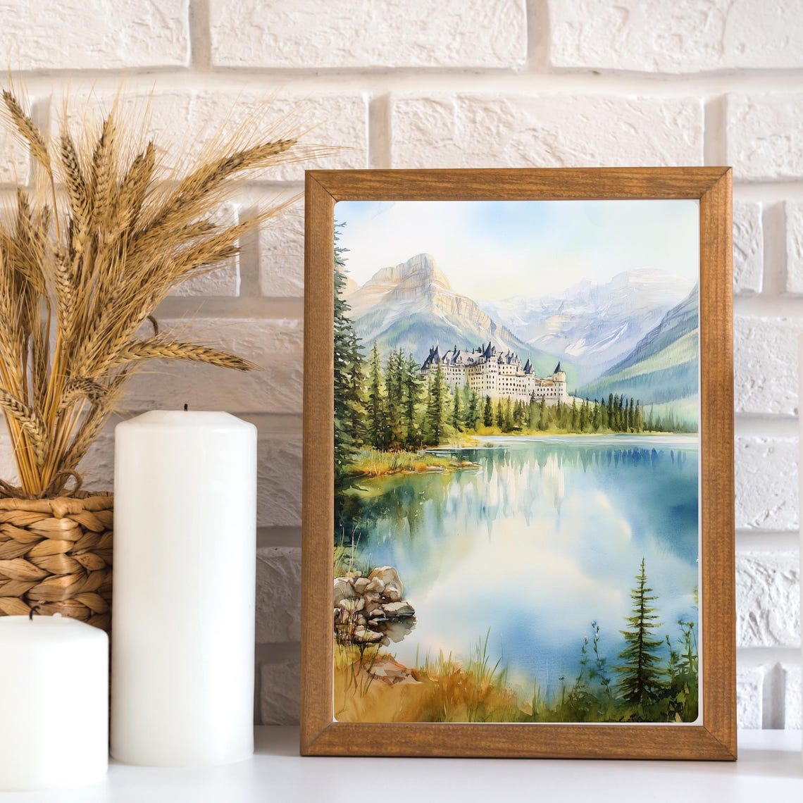 Banff Springs Hotel Art Print Canadian Rockies Wall Art Lake Louise Mountain Landscape Alberta Castle Watercolor Painting - Image 2