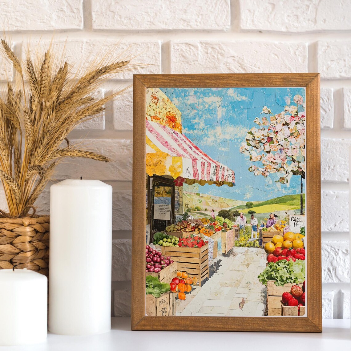 Country Farmers Market Produce Stand Summer Collage Art Print - Image 2
