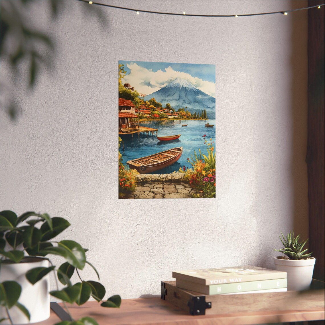 Lake Atitlan Watercolor Art Print, Guatemala Landscape - Image 2