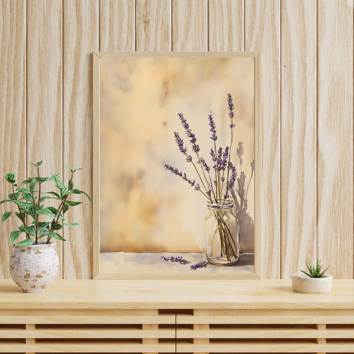 Lavender Stems in Glass Jar Warm Watercolor Still Life Poster - Image 3