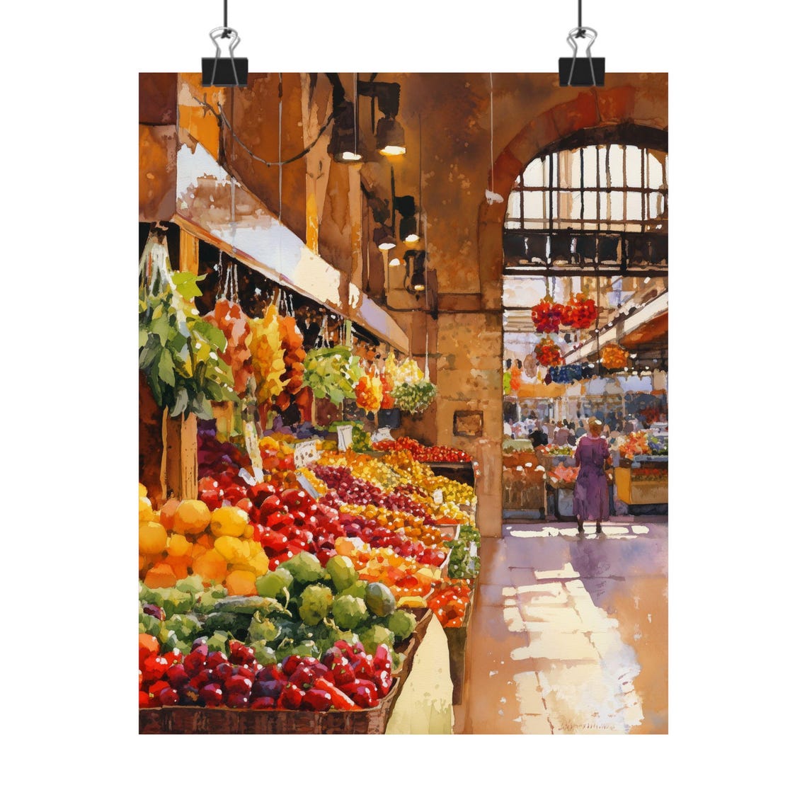 European Indoor Market Hall Fruit Stalls Arched Light Poster
