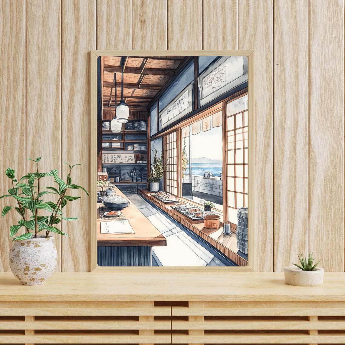 Japanese Coastal Sushi Shop Ocean View Interior Restaurant Poster - Image 4