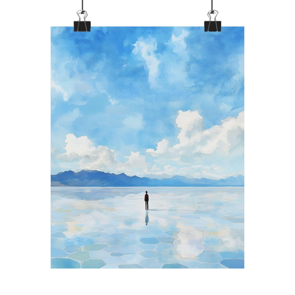 Salar de Uyuni Lone Figure Mirror Reflection Minimalist Poster