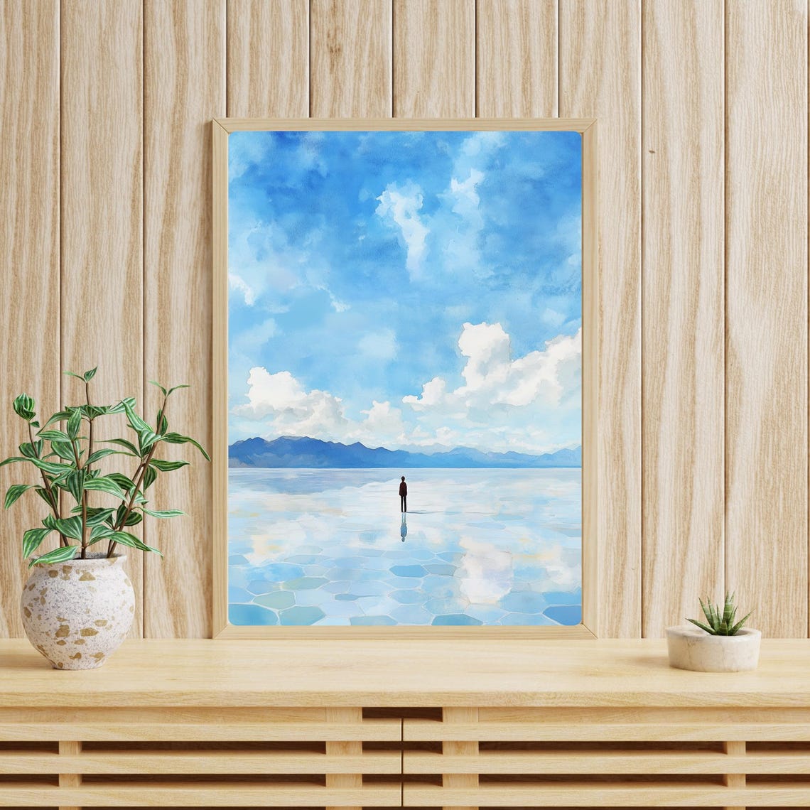 Salar de Uyuni Lone Figure Mirror Reflection Minimalist Poster - Image 3