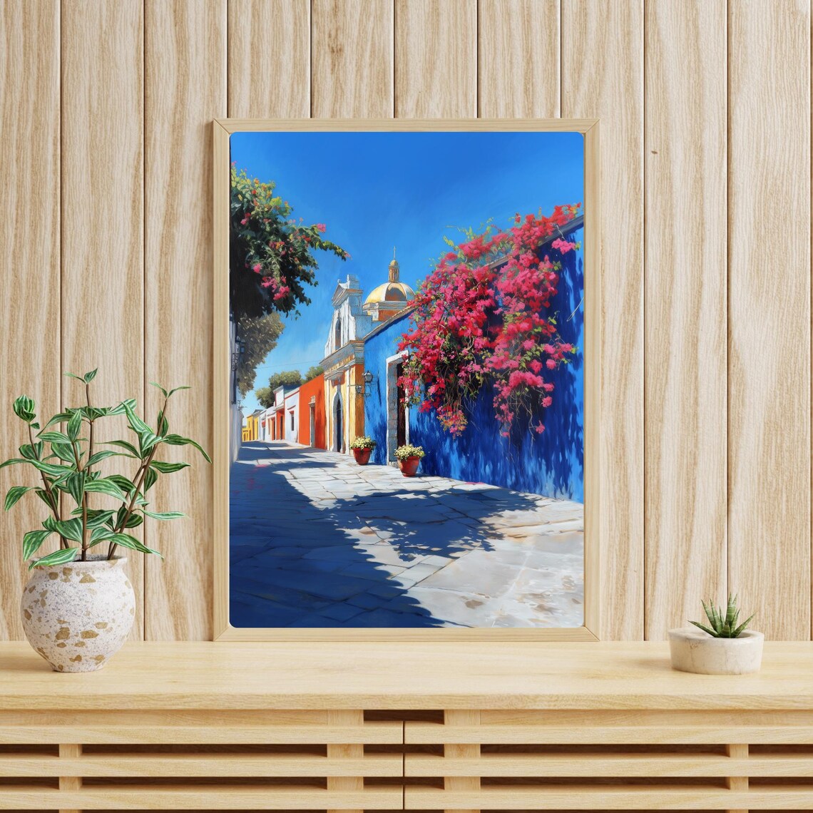 Antigua Guatemala Colonial Street Bougainvillea Church Painting Poster - Image 4