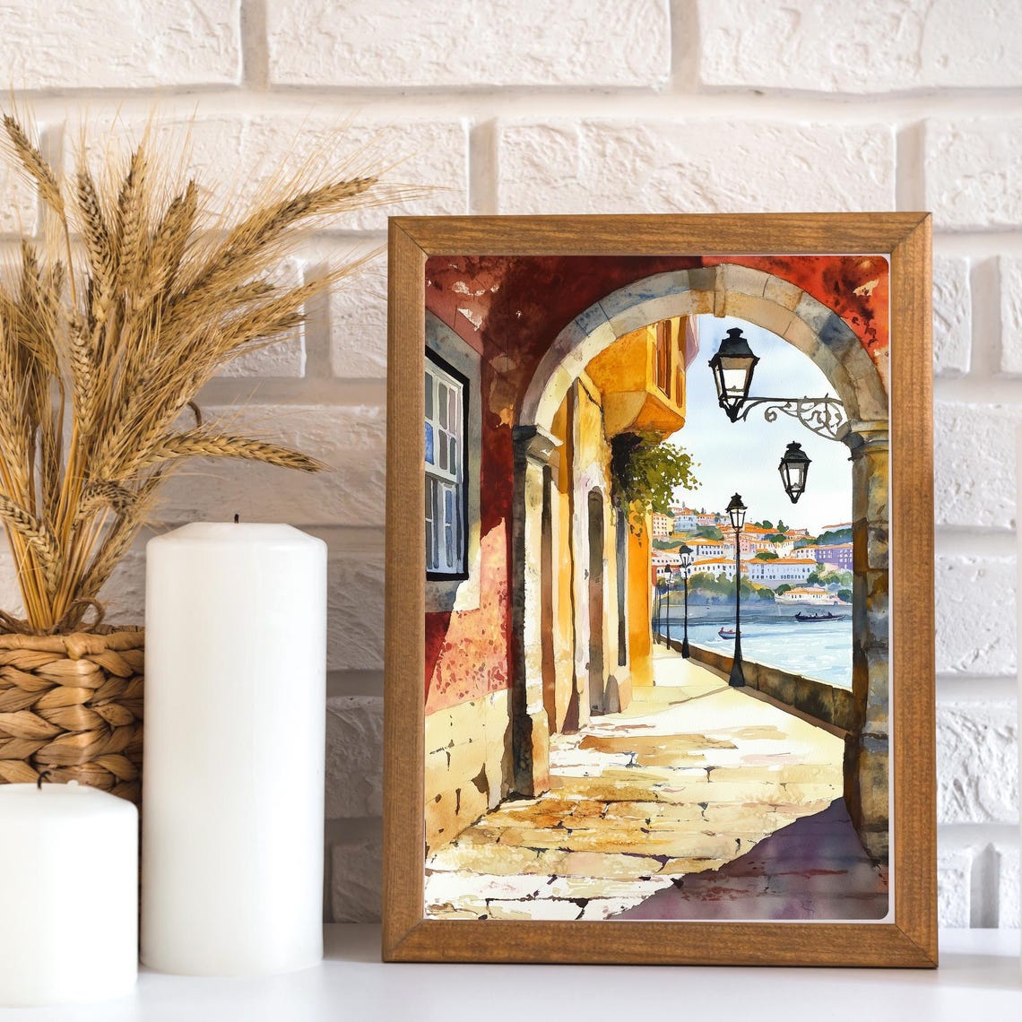 Porto Stone Arch Overlook with Douro River View Watercolor Poster - Image 3