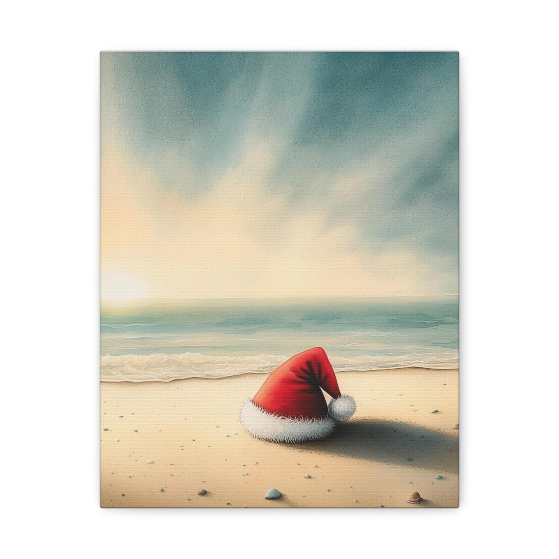 Santa Hat on Tropical Beach Christmas in July Coastal Wall Art - Image 5