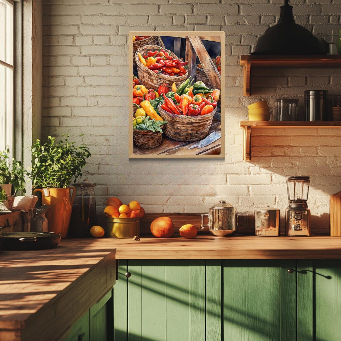 Pepper Harvest Wicker Baskets Colorful Market Watercolor Poster - Image 3