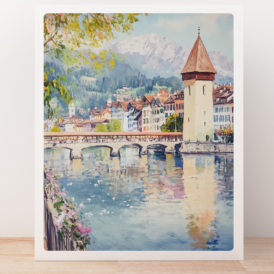 Chapel Bridge Lucerne, Switzerland Watercolor Travel Poster - Image 4