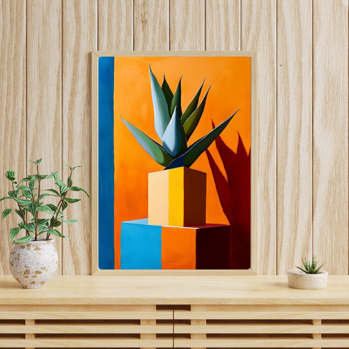 Abstract Agave Gouache Painting Colorful Geometric Plant Art Modern Wall Decor Southwest Style Print Vibrant Home Decor - Image 4