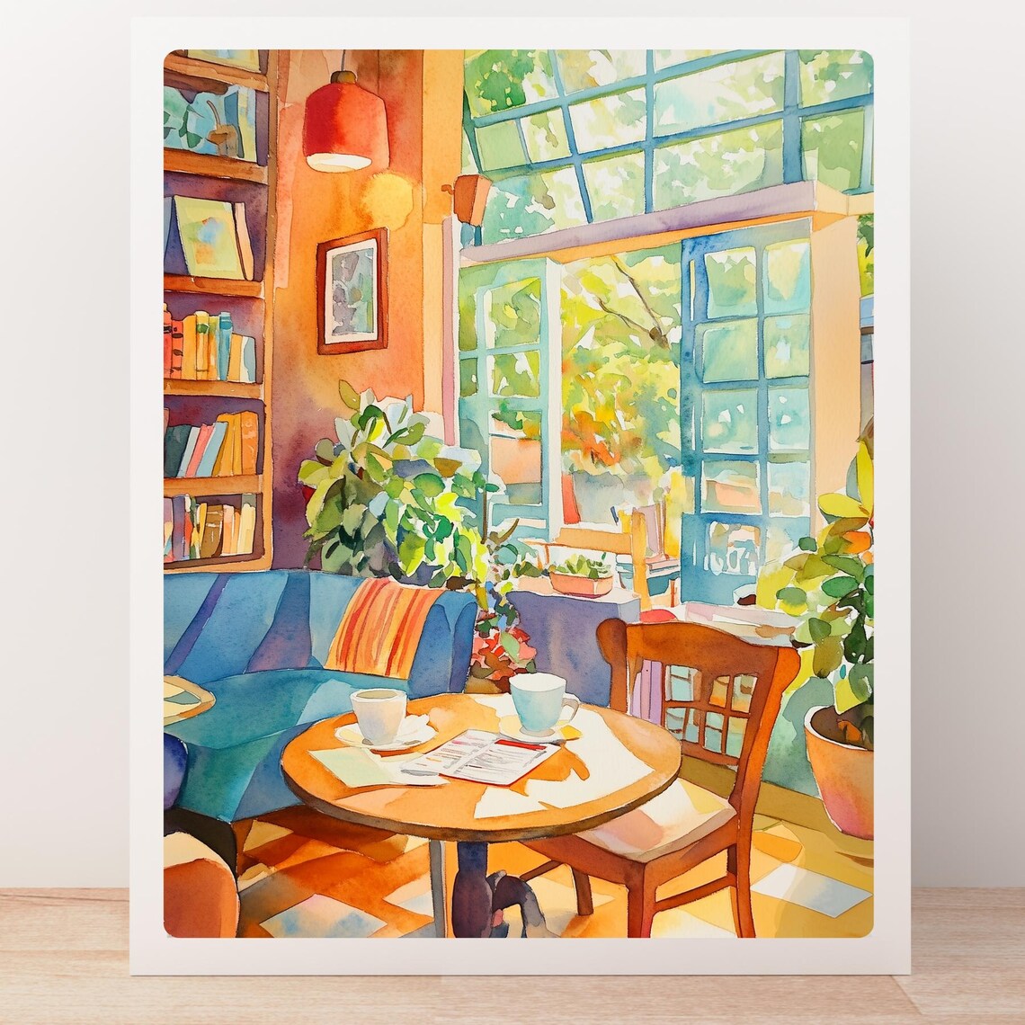 Sunlit Coffee Shop Watercolor Art Print, Cozy Cafe - Image 5