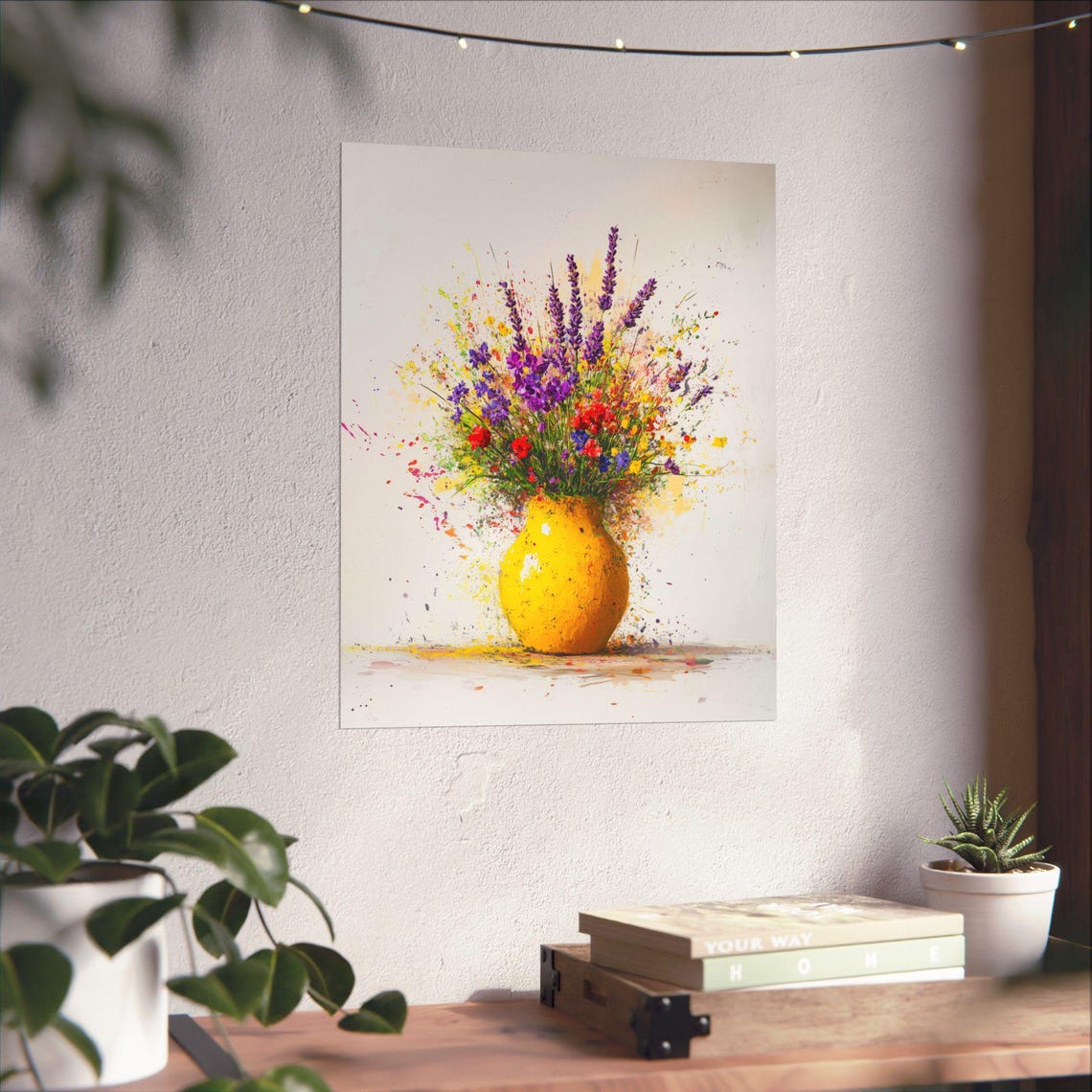 Yellow Vase with Wildflowers Abstract Splatter Painting Poster - Image 3