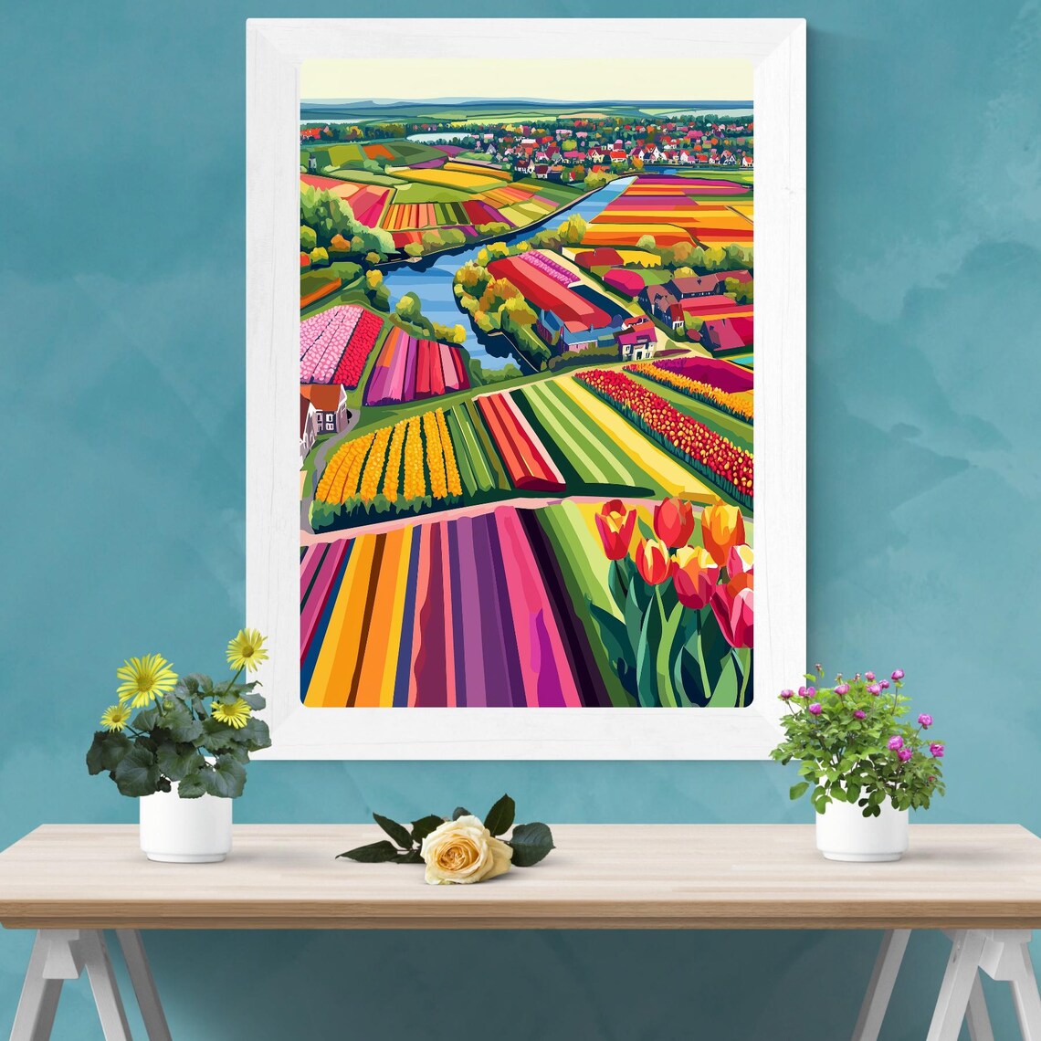 Netherlands Tulip Flower Fields Aerial Canal Countryside Poster - Image 2