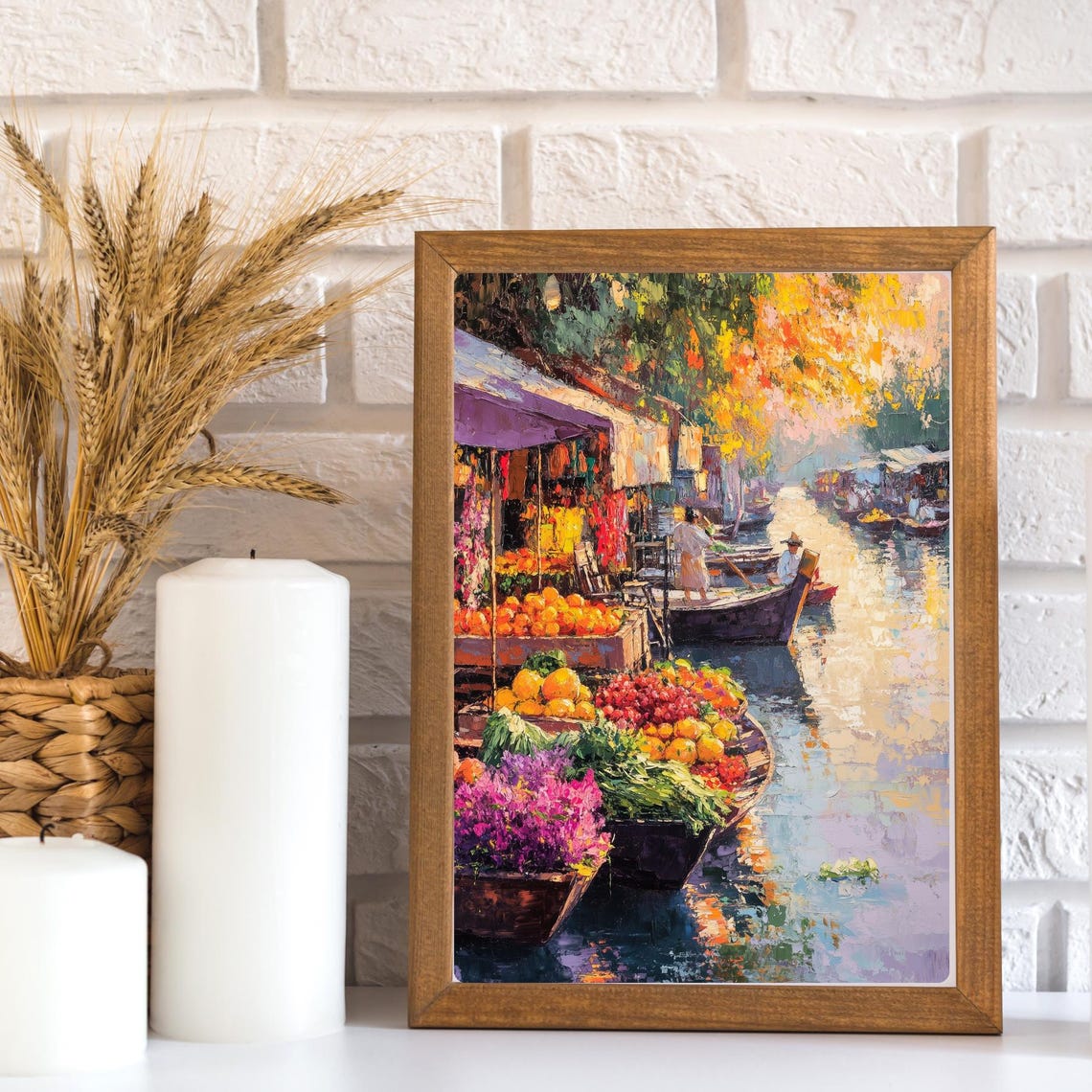Thailand Floating Market Art Dusk Scene Painting River Boats Print Colorful Market Wall Decor Asian Water Market Art - Image 3