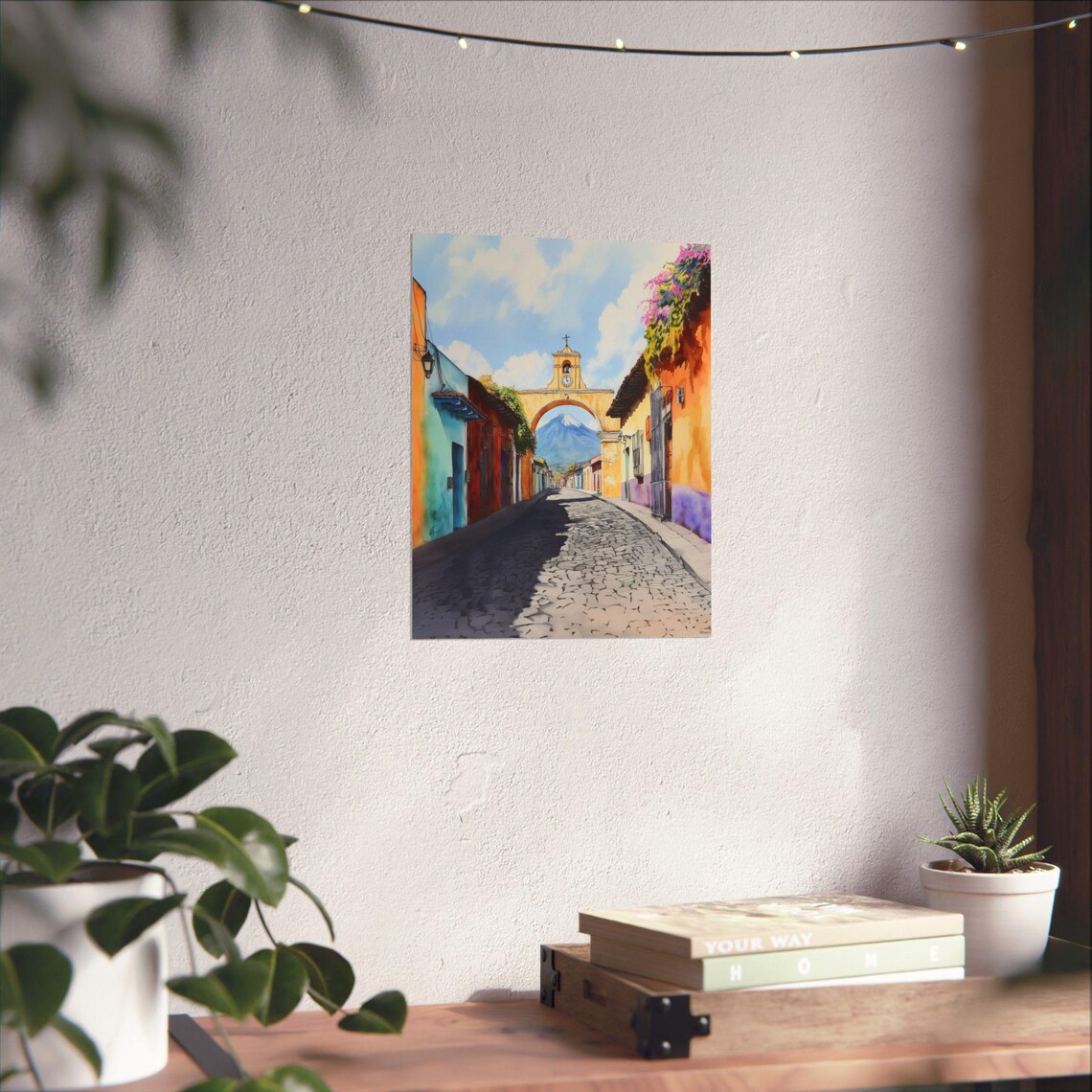 Santa Catalina Arch Cobblestone Street Antigua Watercolor Poster - Image 3