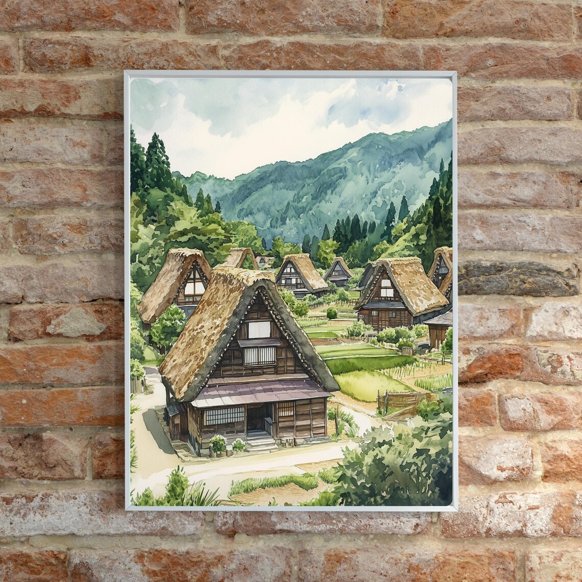 Shirakawa-go Japan Thatched Roof Village Watercolor Art Poster - Image 6
