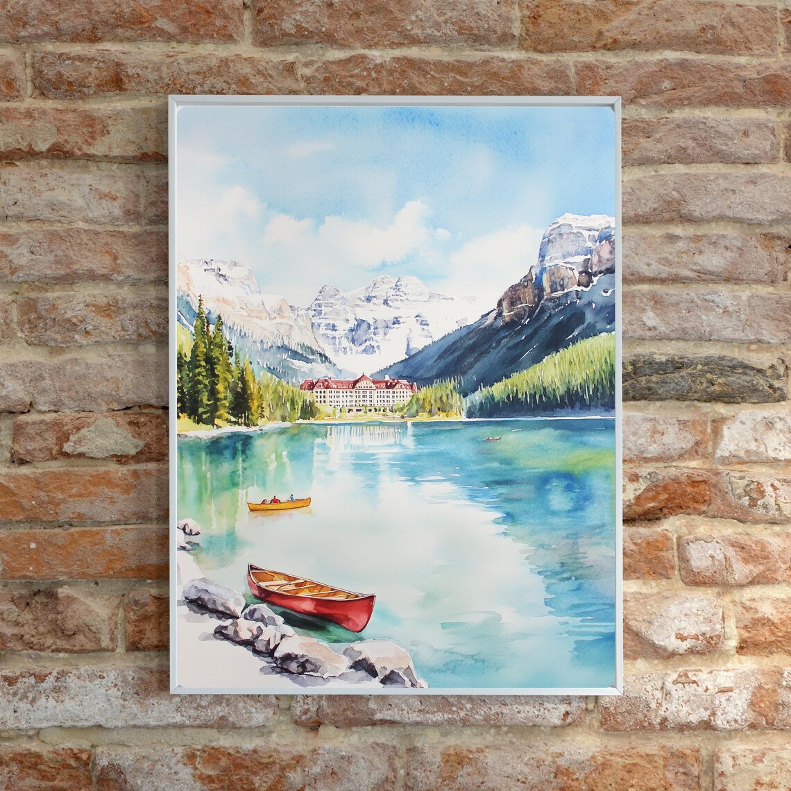 Lake Louise Red Canoe Beneath the Snowy Canadian Rockies Poster - Image 6