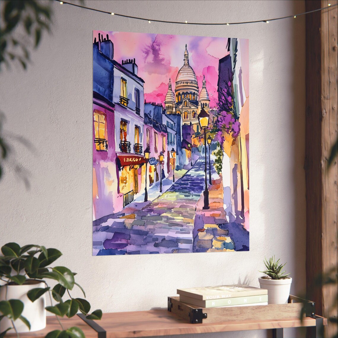 Sacré Coeur at Dusk Montmartre Paris Street Watercolor Poster - Image 4