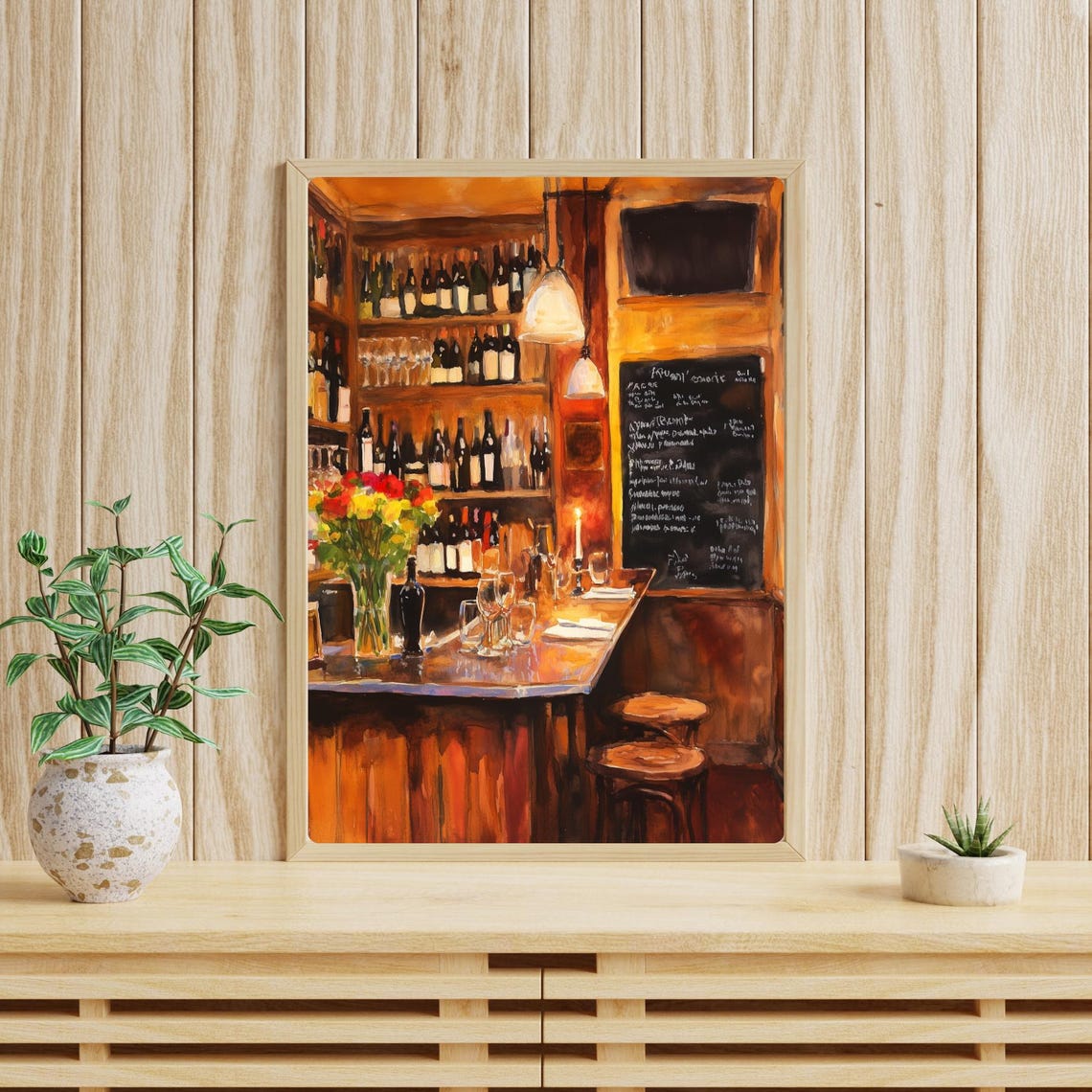 Parisian Wine Bar with a Candlelit Counter and Menu Art Print - Image 4