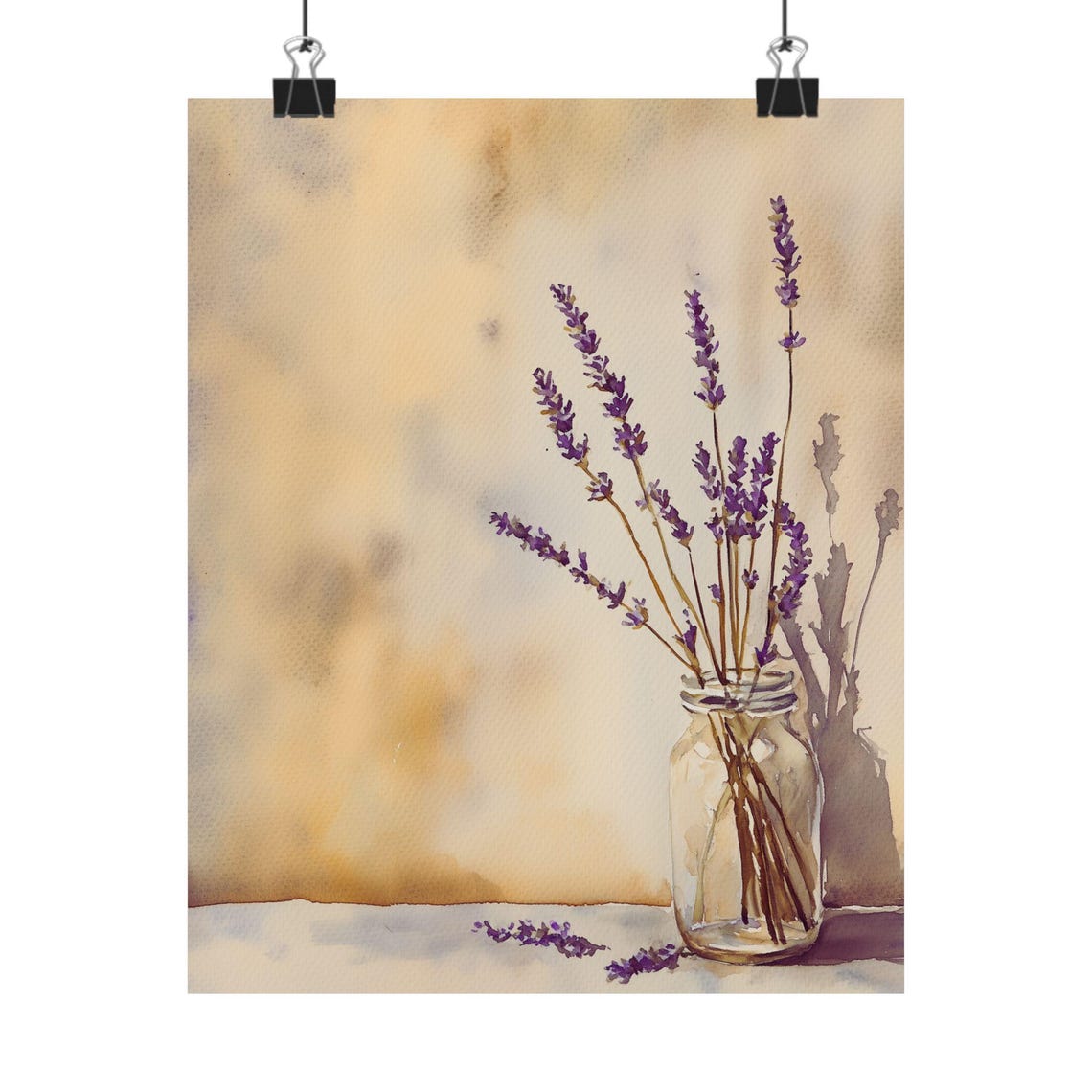 Lavender Stems in Glass Jar Warm Watercolor Still Life Poster
