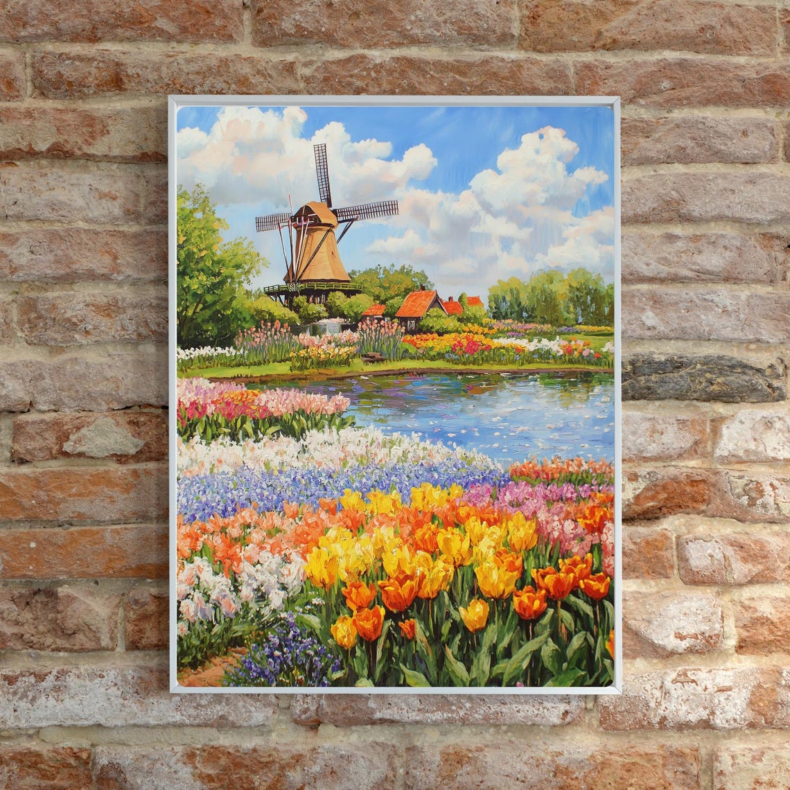 Keukenhof Dutch Windmill Over Tulip Fields by the River Poster - Image 6