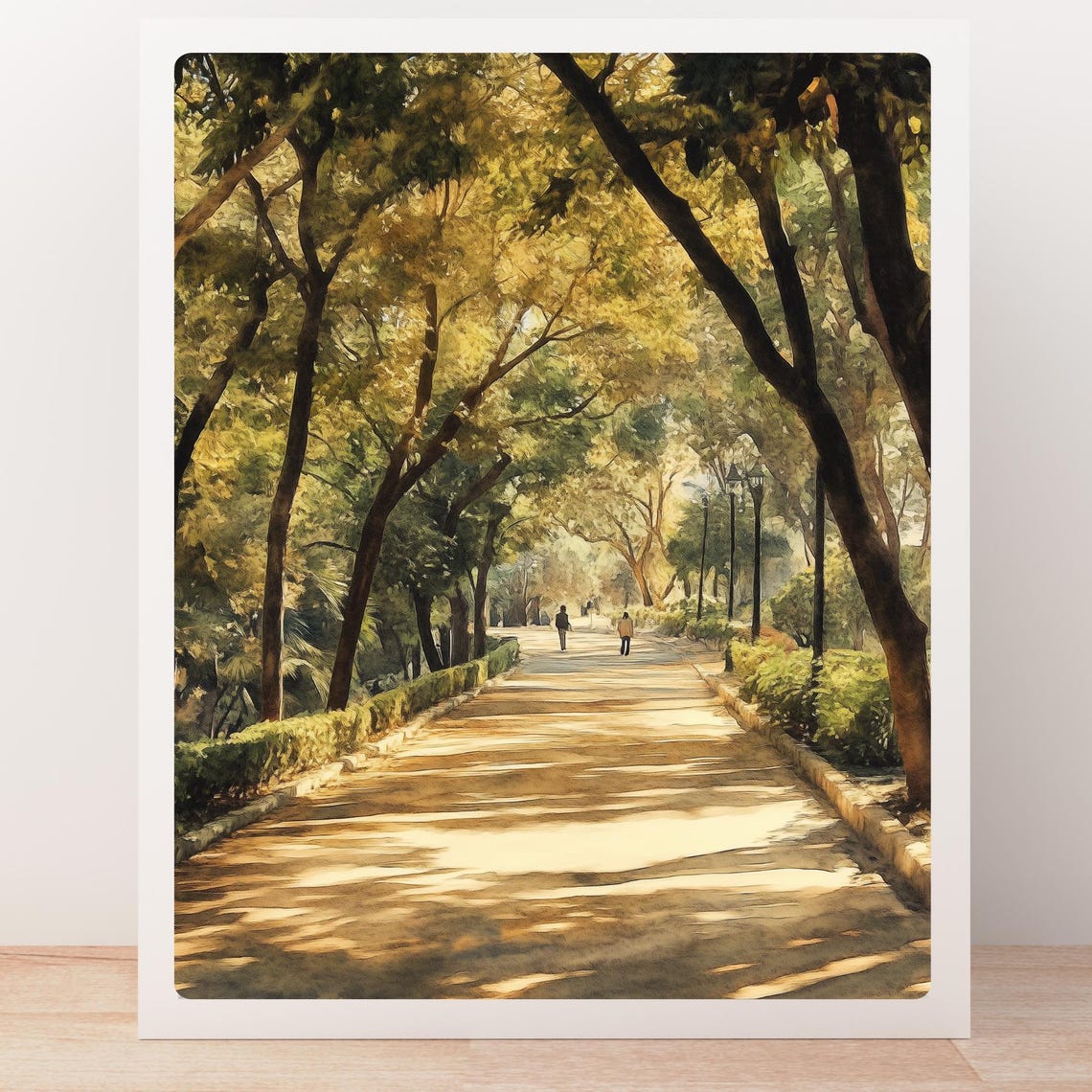 Sun-Dappled Tree-Lined Pathway Through a Quiet Green Park Poster - Image 5