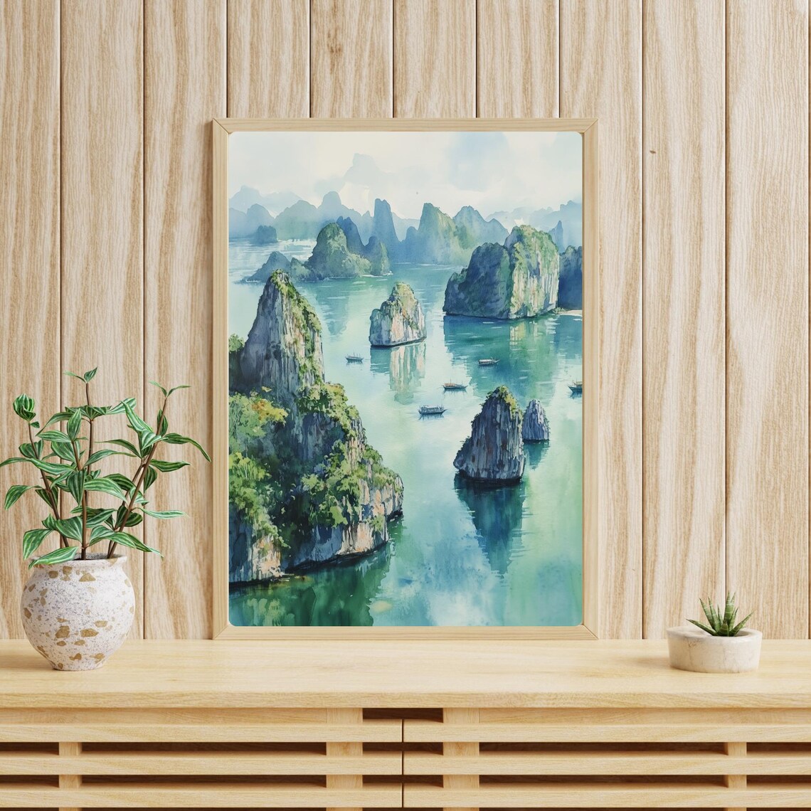 Ha Long Bay Vietnam Limestone Islands Karst Seascape Watercolor Poster - Image 4