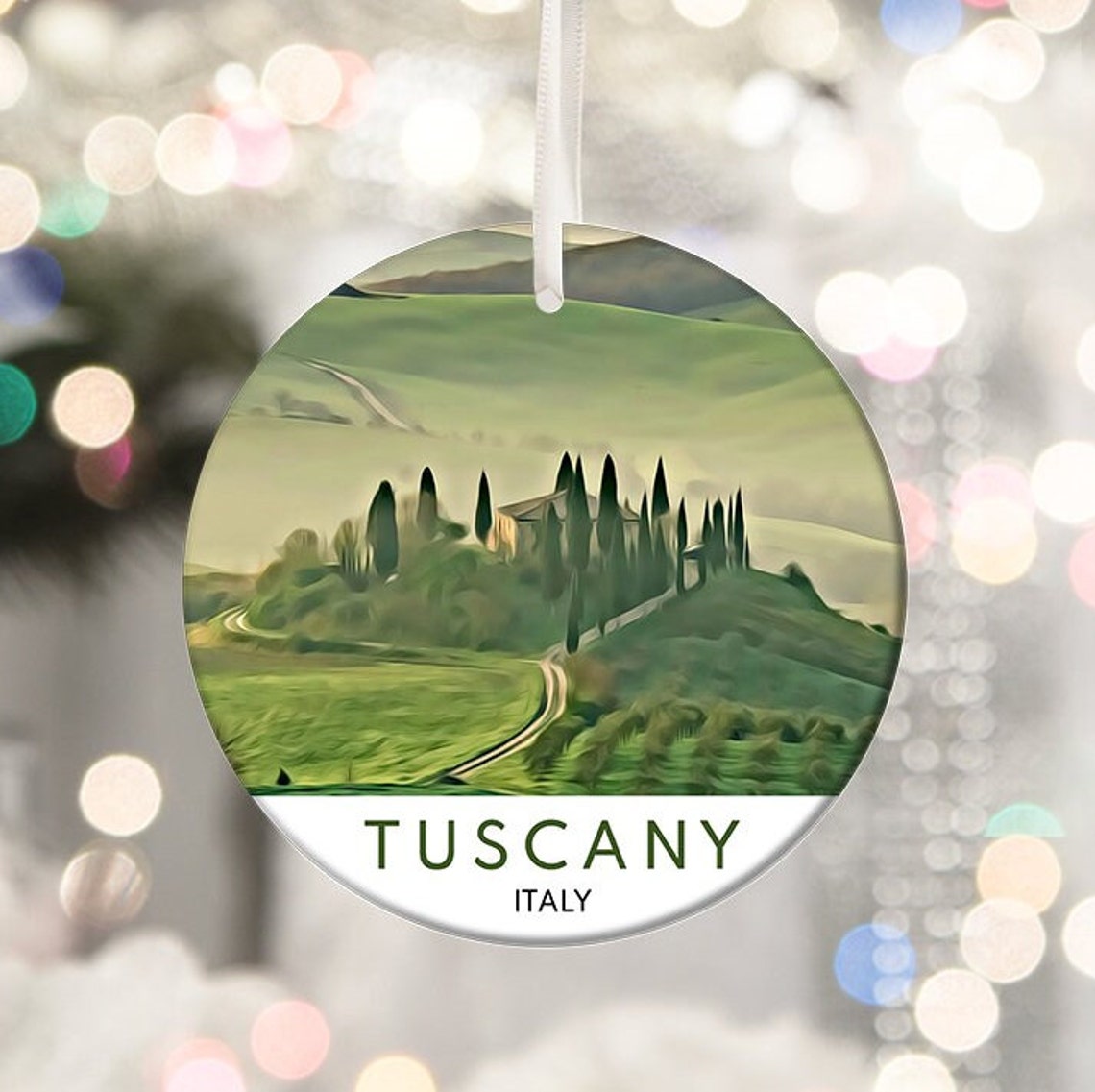 Tuscany Italy Cypress Hill Landscape Christmas Ornament Print
