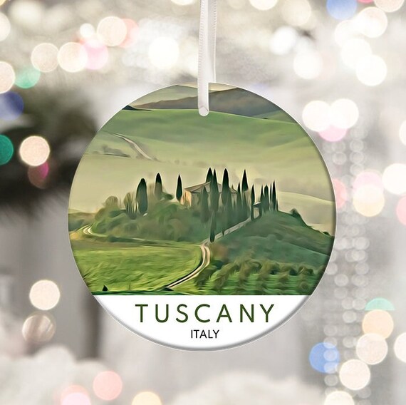 Tuscany Italy Cypress Hill Landscape Christmas Ornament Print