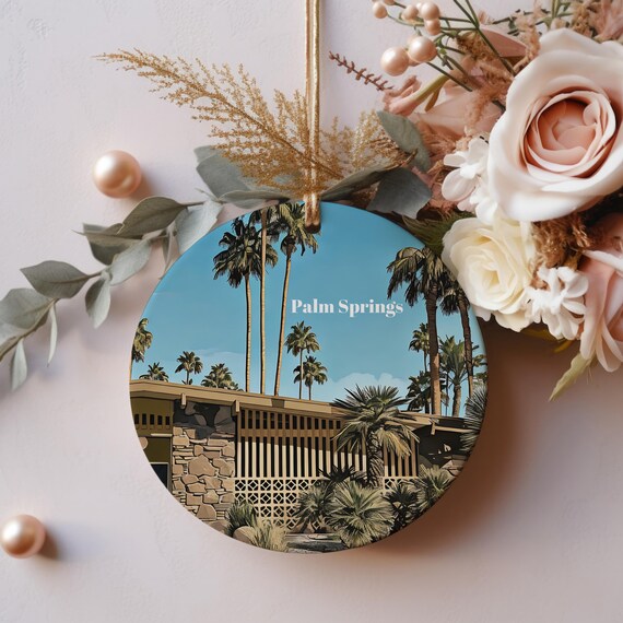 Palm Springs Mid Century Modern Palms Retro Round Ornament Print