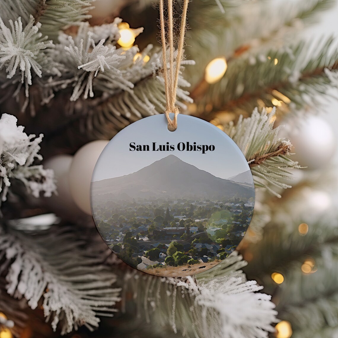 San Luis Obispo California Mountain Town Holiday Ornament Poster