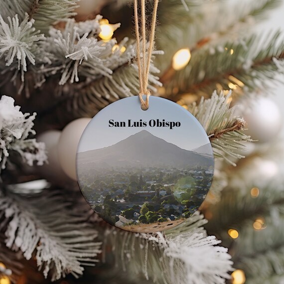 San Luis Obispo California Mountain Town Holiday Ornament Poster
