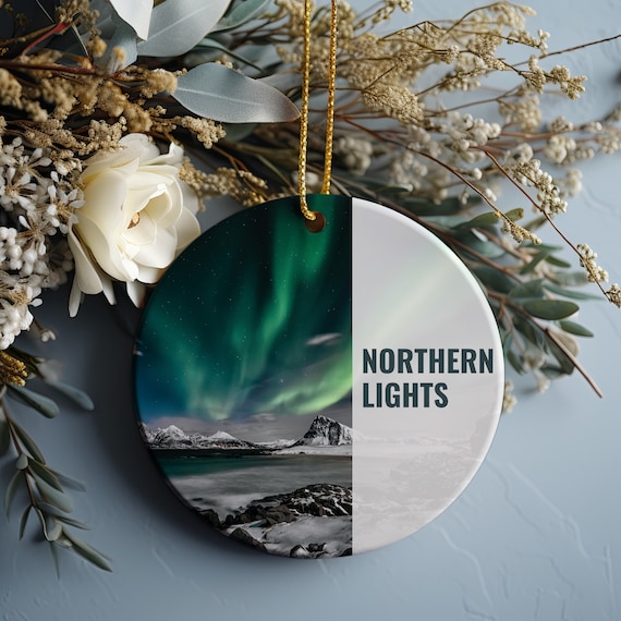 Northern Lights Aurora Snowy Peaks Round Ornament Keepsake Poster