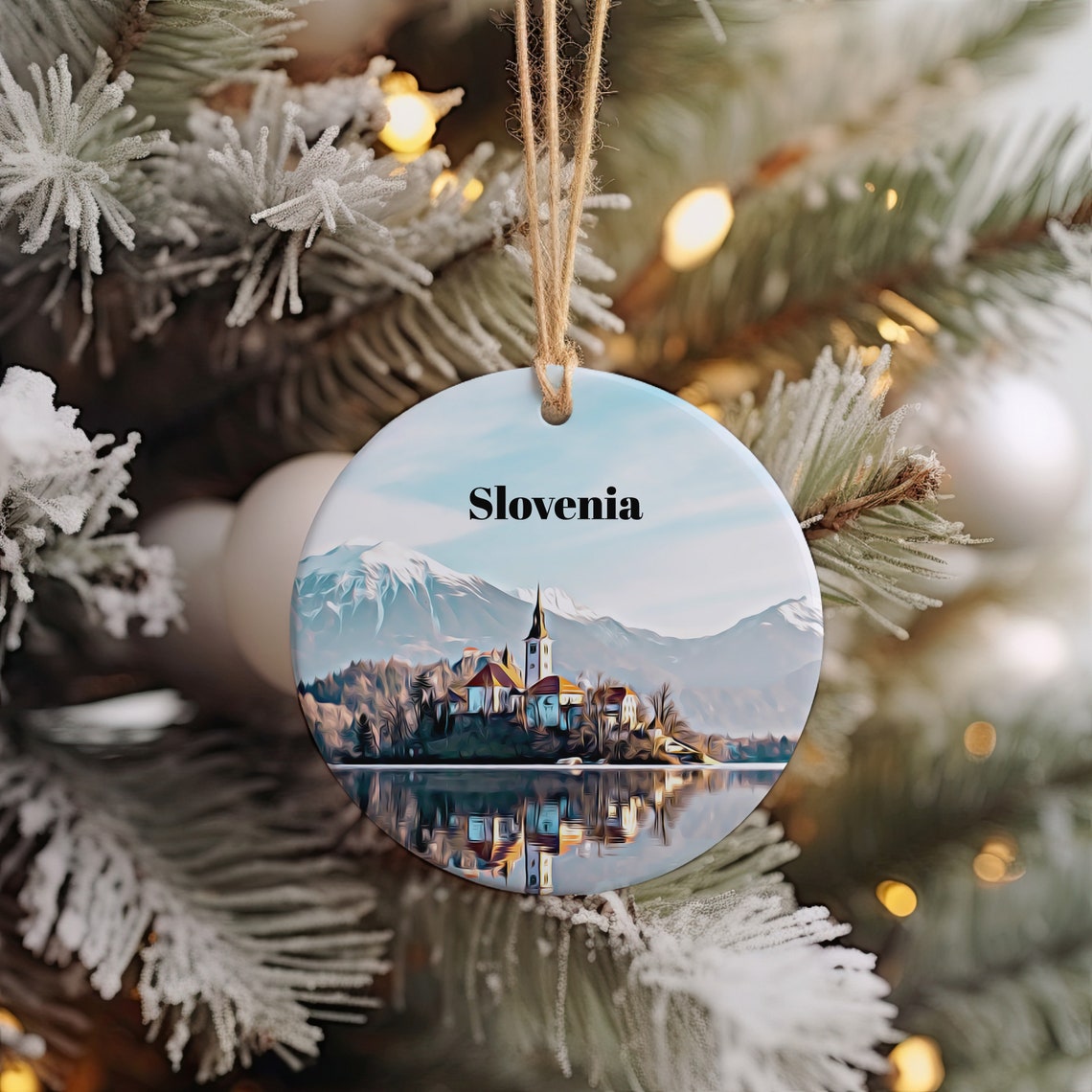 Slovenia Lake Bled Island Church Mountain Round Ornament Wall Art