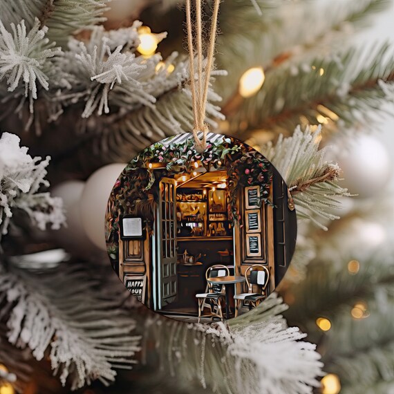 Paris Cafe Christmas Ornament France Bistro Happy Hour Wall Print