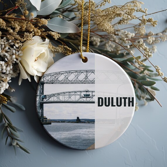 Duluth Minnesota Aerial Lift Bridge Lake Superior Holiday Ornament Print