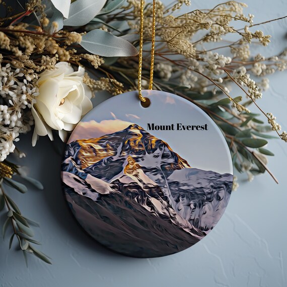 Mount Everest Snowy Peak Golden Sunset Ceramic Ornament Print
