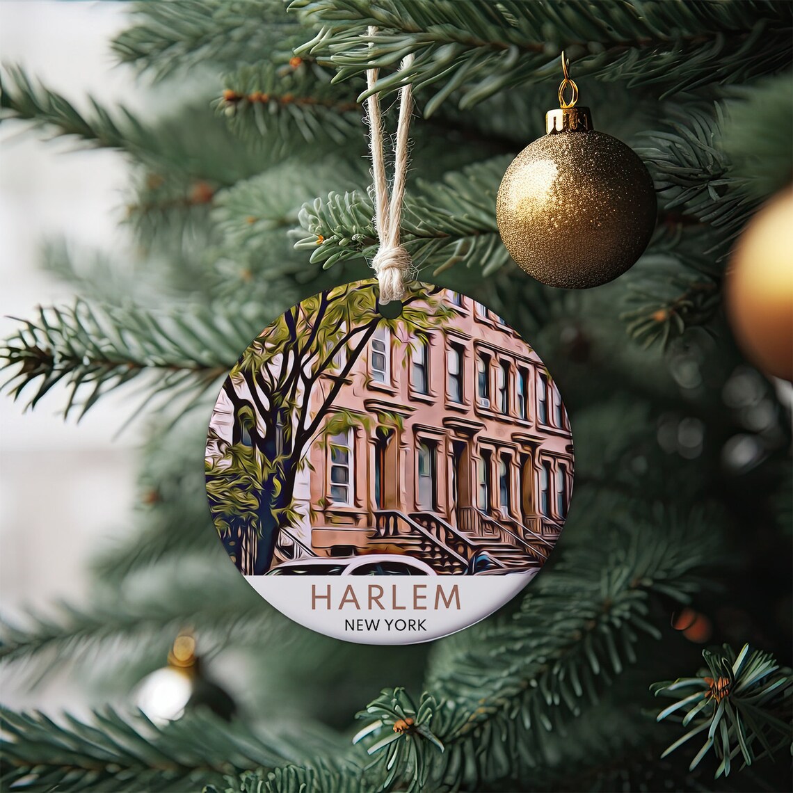 Harlem New York Brownstone Row Houses City Street Travel Souvenir Poster