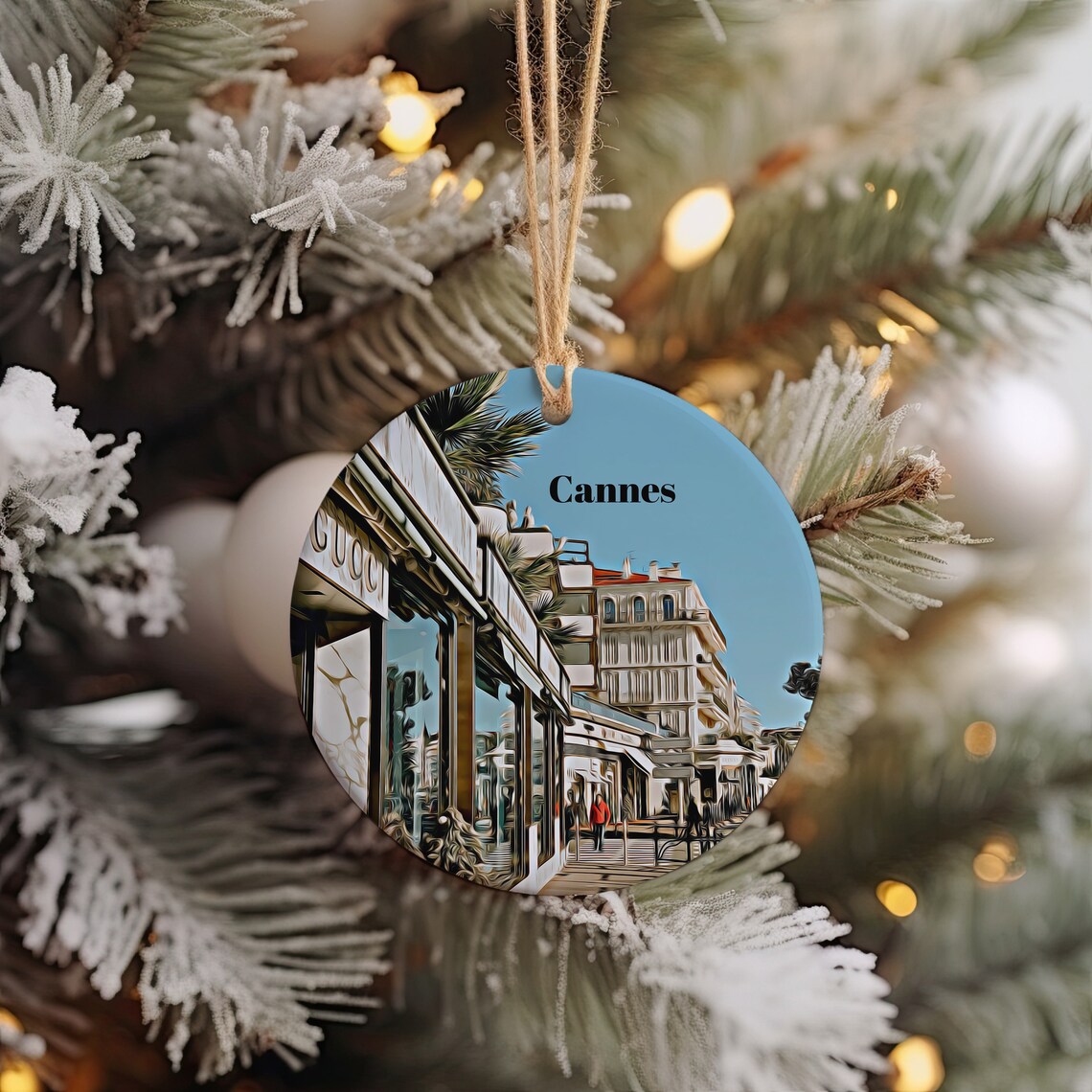 Cannes France Luxury Shopping Street Round Christmas Ornament Poster