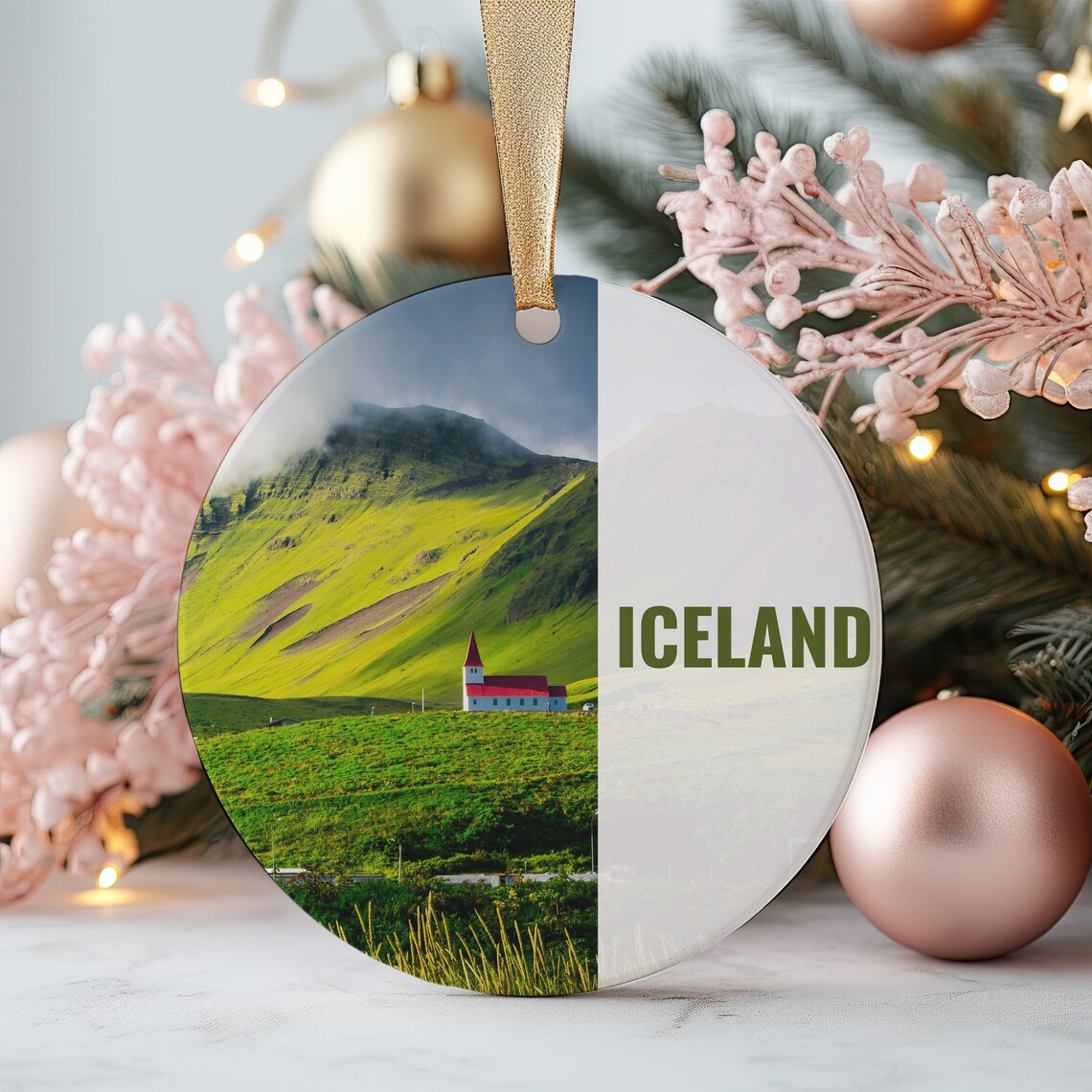 Iceland Green Hills Church Christmas Ornament Travel Souvenir Print